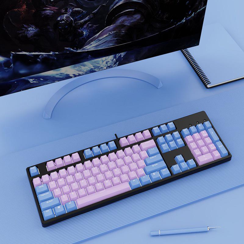 Hot-Swappable 104-Key Mechanical Gaming Keyboard for Girls, Wired, Blue/Black/Brown/Red Switches, Dual-Color Design