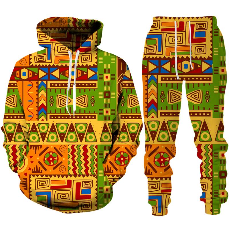 Frühling Herbst Afrikanischer Stil 3D Druck Trainingsanzug Set Mann Frau Hoodie + Hose 2-teilige Sets Dashiki Ethnisch Lässig Pullover Streetwear