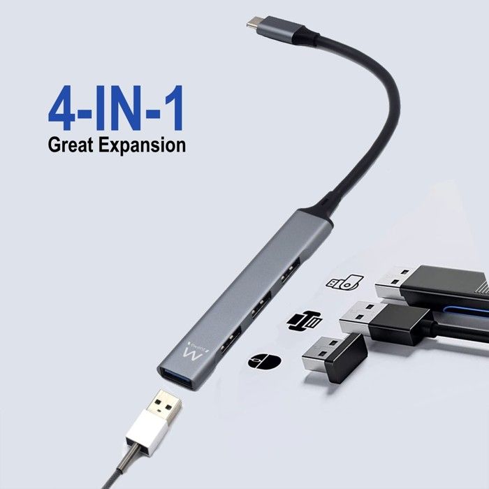 Hub USB - Ewent - EW1145 - 4 ports - USB 3.2 Gen 1 - Plug and Play - Alimentation USB