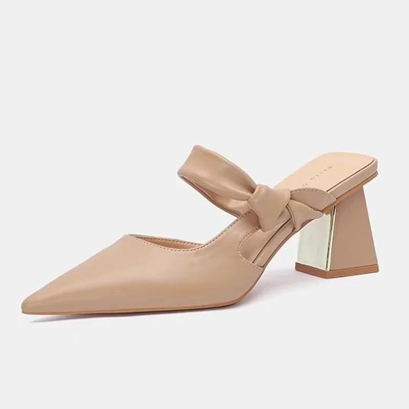 Fashion High Heels Women Slippers Pointed Toe Elegant Fashion Shoes Chunky Casual Pumps Summer Woman Sandals 2025 Party Female Zapatos