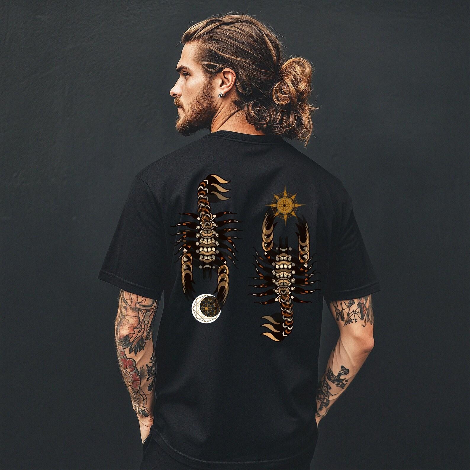Scorpion Sun Moon T-Shirt – Psychedelic Celestial Sacred Geometry Back Print L