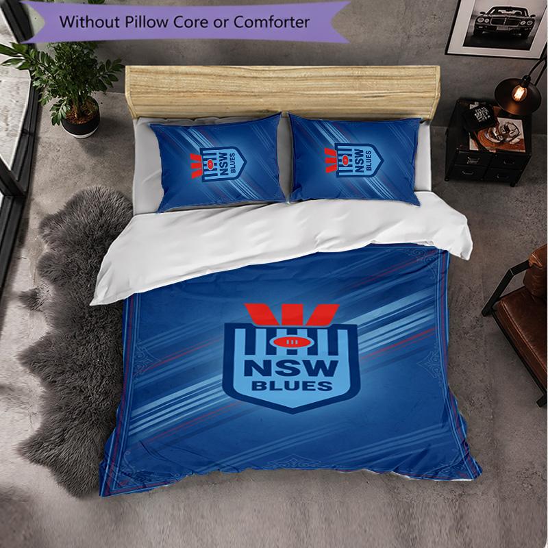 NSW Blues Pattern Microfiber 3Pcs Bedding Set Decor Duvet Cover Set For Bedroom Home Use