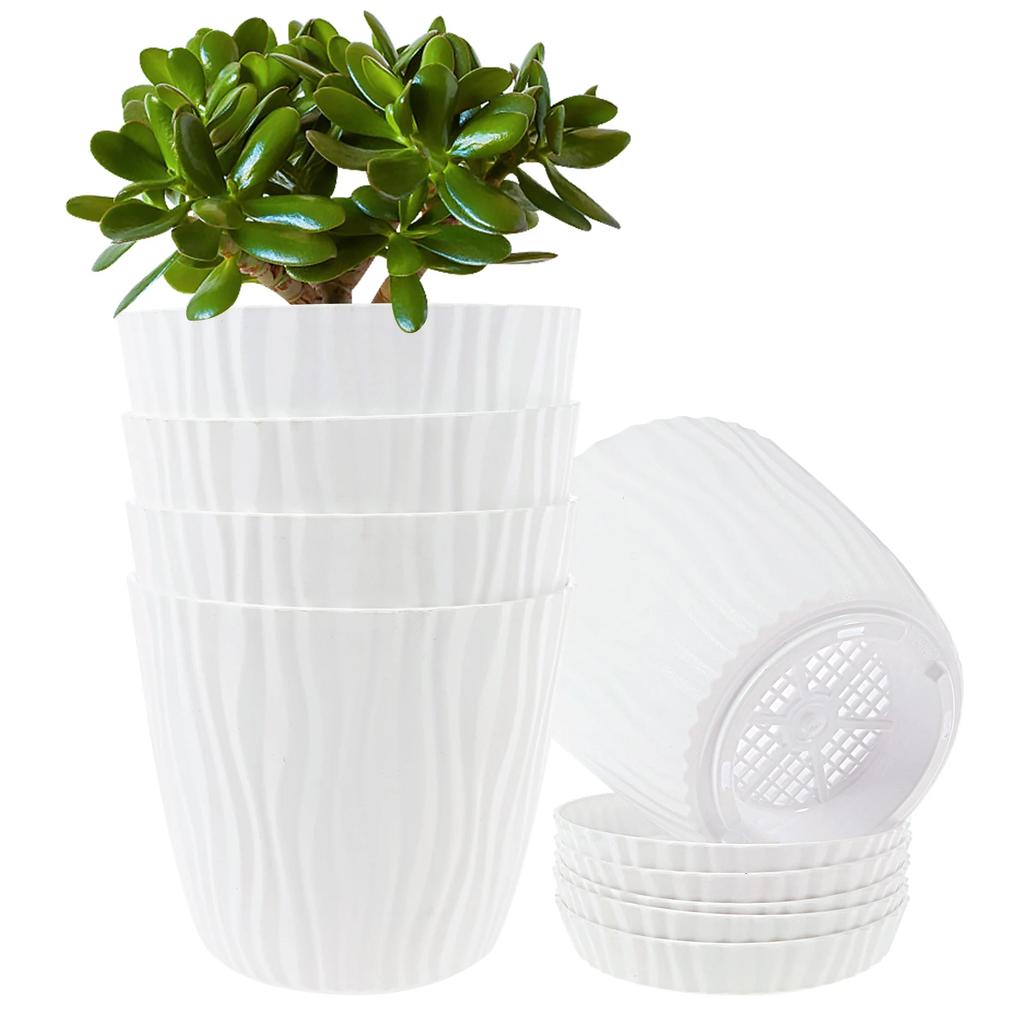 5Pcs Set Flower Pot PP Vegetation Pots with Drainage Holes and Saucers Thickened Multipurpose Succulent Pots for Indoor&Outdoor
