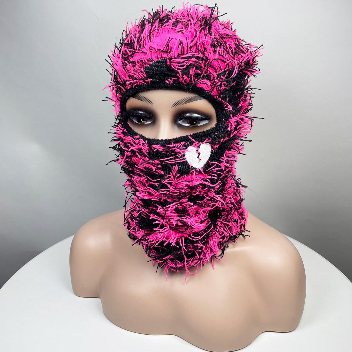 

/ Вышивка «Любовь» Вязаная маска для лица с одним отверстием Вечеринка Забавная акриловая шерстяная шапка-баллак на открытом воздухе