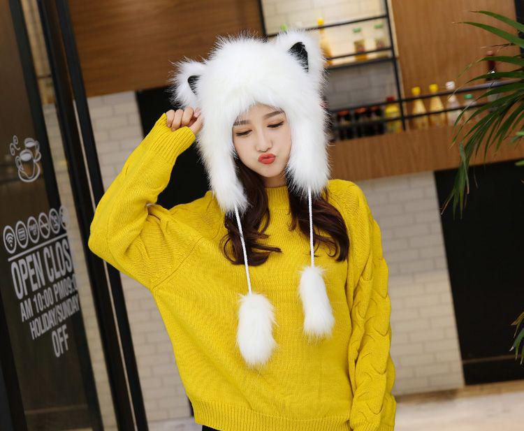 Women's Winter Korean Style Double-Layer Faux Mink Fur Hat with Ear Protection