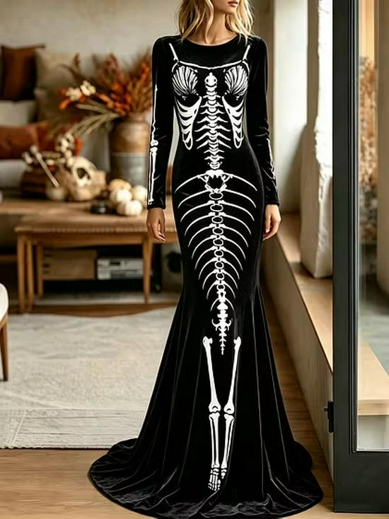 2025 Halloween European & American Skull Skeleton 3D Print Bodycon Skirt