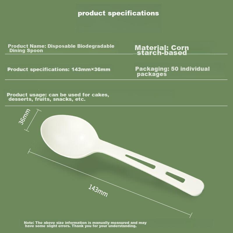 SHUANG YU Disposable Spoons, 50 Individually Wrapped, Thickened Plastic Soup Spoons, for Starch-Based Desserts, Fruit Dishes, Takeout, And Rice
