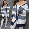 Women S Oversized Long Sleeve Striped Patchwork Knit Cardigan Coat