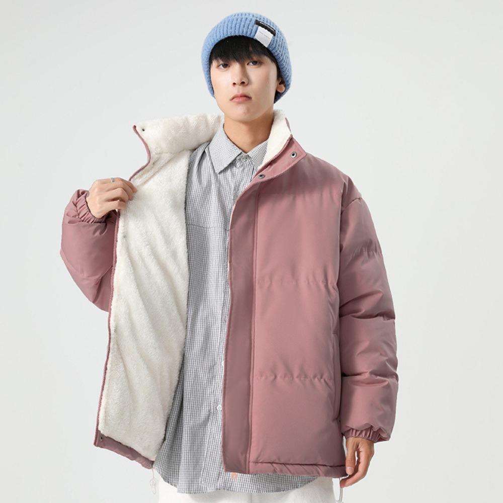 Solid Color Thickened Warm Stand-up Collar Sheepskin Thick Warm Casual Loose Cotton-padded Clothes for Men and Women