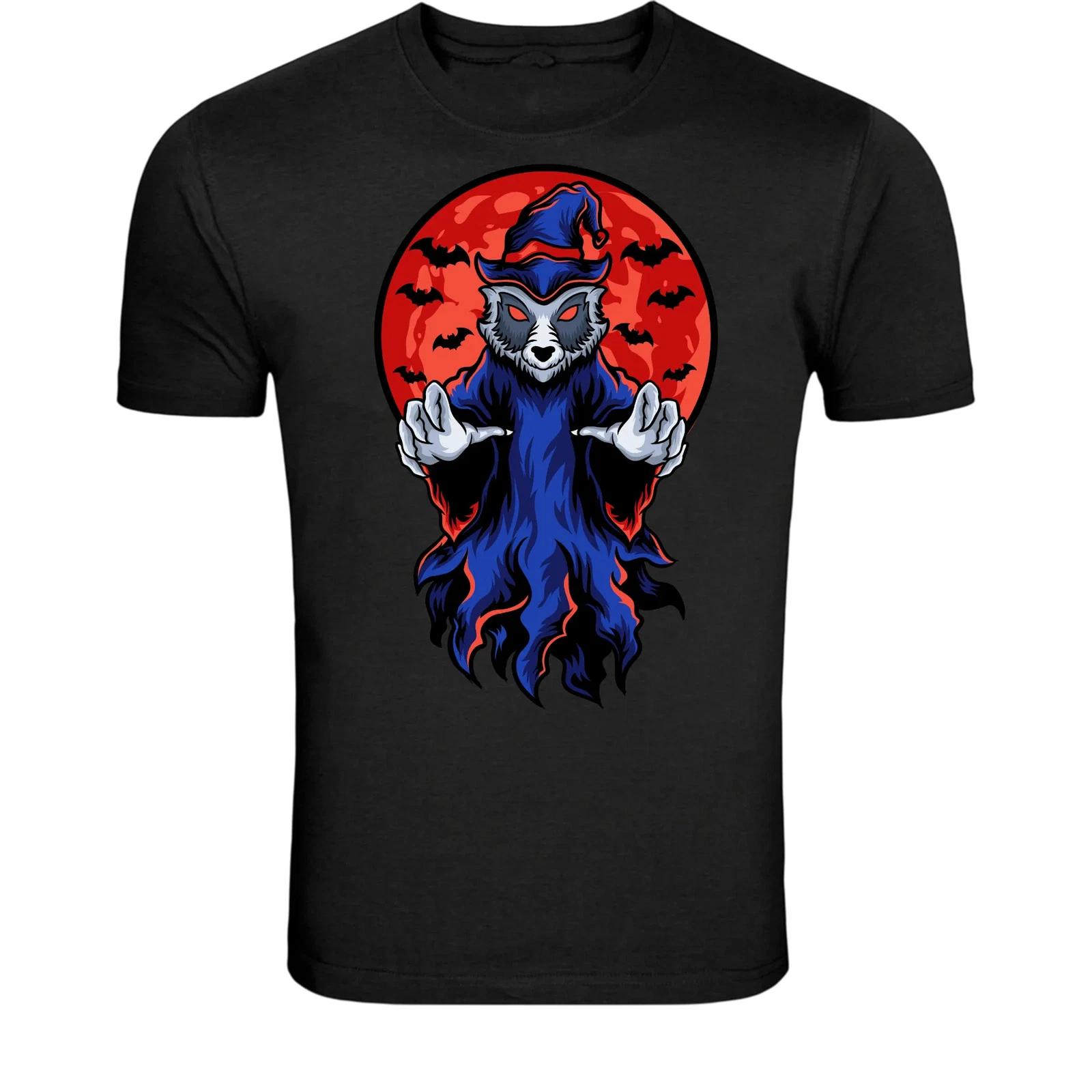 Halloween Wolf Wizard T-Shirt - Spooky Werewolf Magic Graphic Tee 4XL