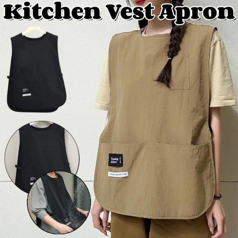 Waterproof Vest Apron Coffee Shop Cooking Aprons Oilproof Bbq Aprons With Big Pocket Kitchen Waiter Workwear Apron