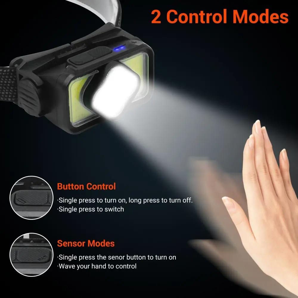 USB Rechargeable Headlamp 18650 Battery LED Headlight Waterproof Portable Head Flashlight Hiking Camping Head Cycling Torch
