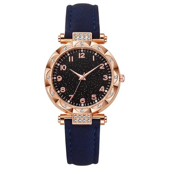 Quarz-Armbanduhr für Damen Leuchtend Kompakt Elegante Arabische Ziffern Uhr Einfache Nachtablesung Strasssteine Uhr für Studenten Büro Party Geschenke