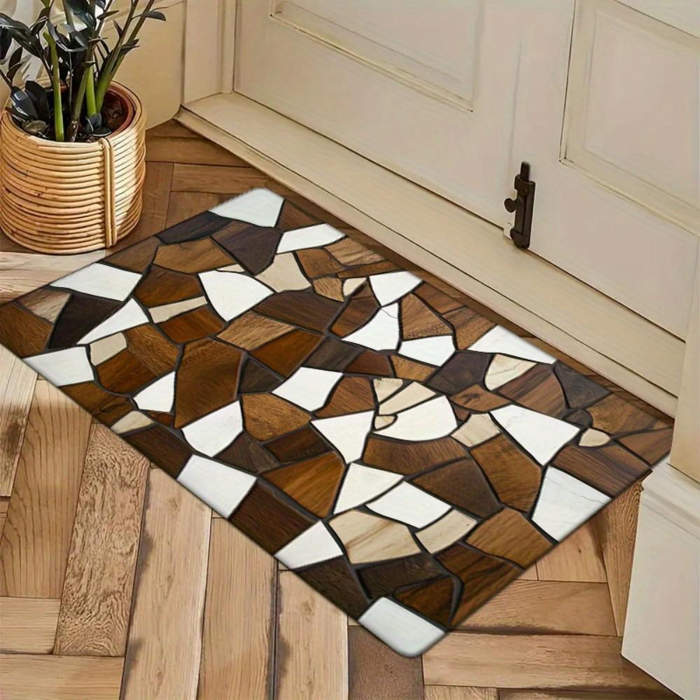Wood Grain Geometric Abstract Design, Non-Slip Floor Mat for Entryways, Kitchens, Bathrooms, and Home Decor