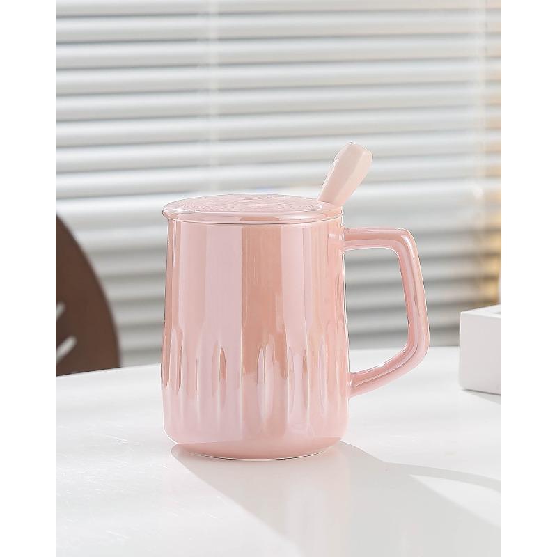 Pearlescent Glaze Mug Design Niche Ceramic Cup  Creative Cup for Girls  High Appearance Level  Couple Water Cup with Lid Household Use