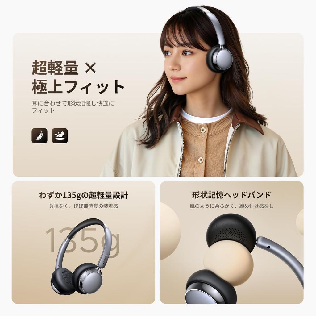 UGREEN Max Air Bluetooth Headphones with ANC Noise Up to 80 Hours of 30mm PU Titanium Coated Diaphragm AI Noise Cancelling Simultaneous Connection to