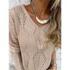 Women's long-sleeved V-neck hollow leaf pattern button knit sweater