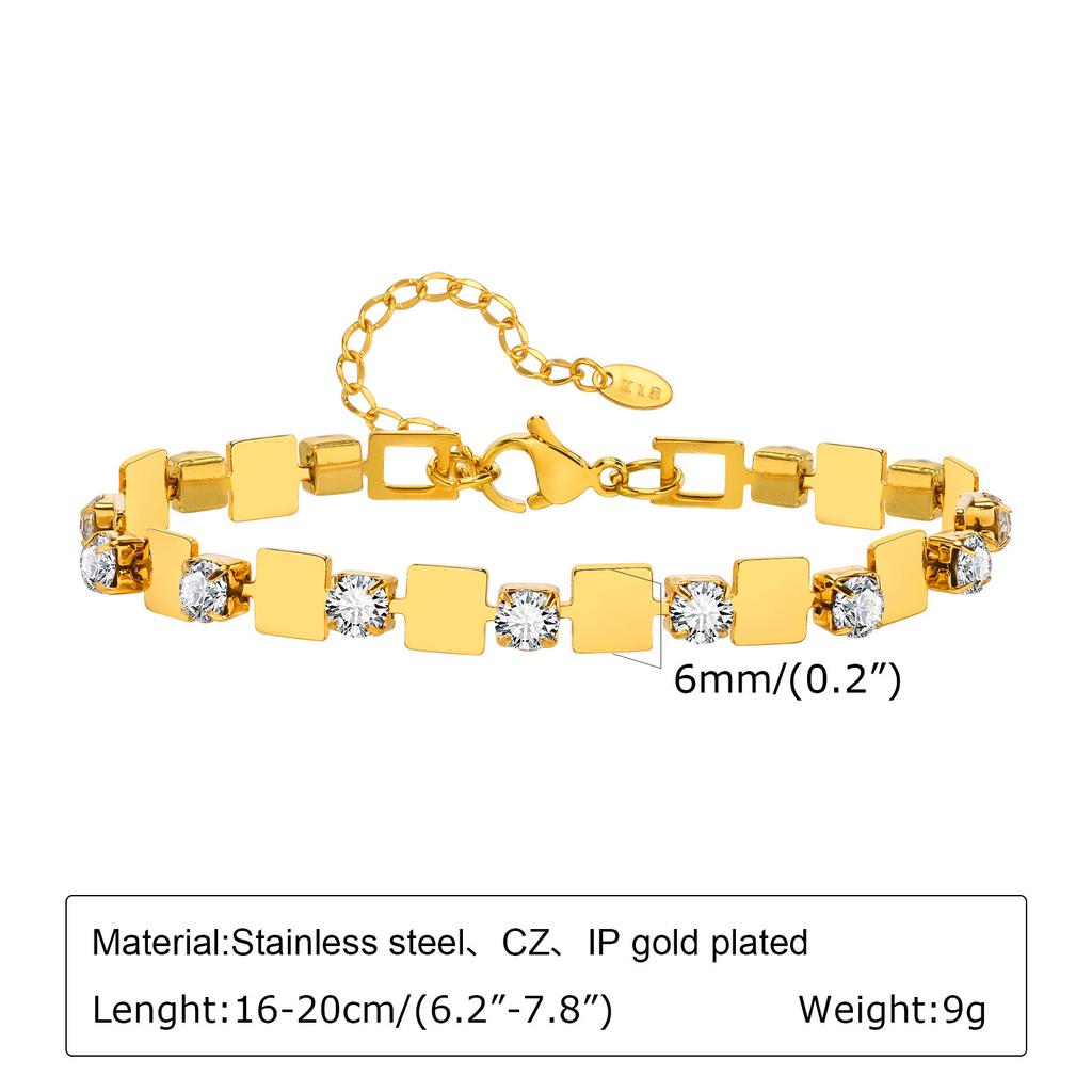 Luxury Creative Women's Cubic Zircon Filled Bracelets Gold Color Square Geometry Stainless Steel Simple Wedding Bracelet Jewelry