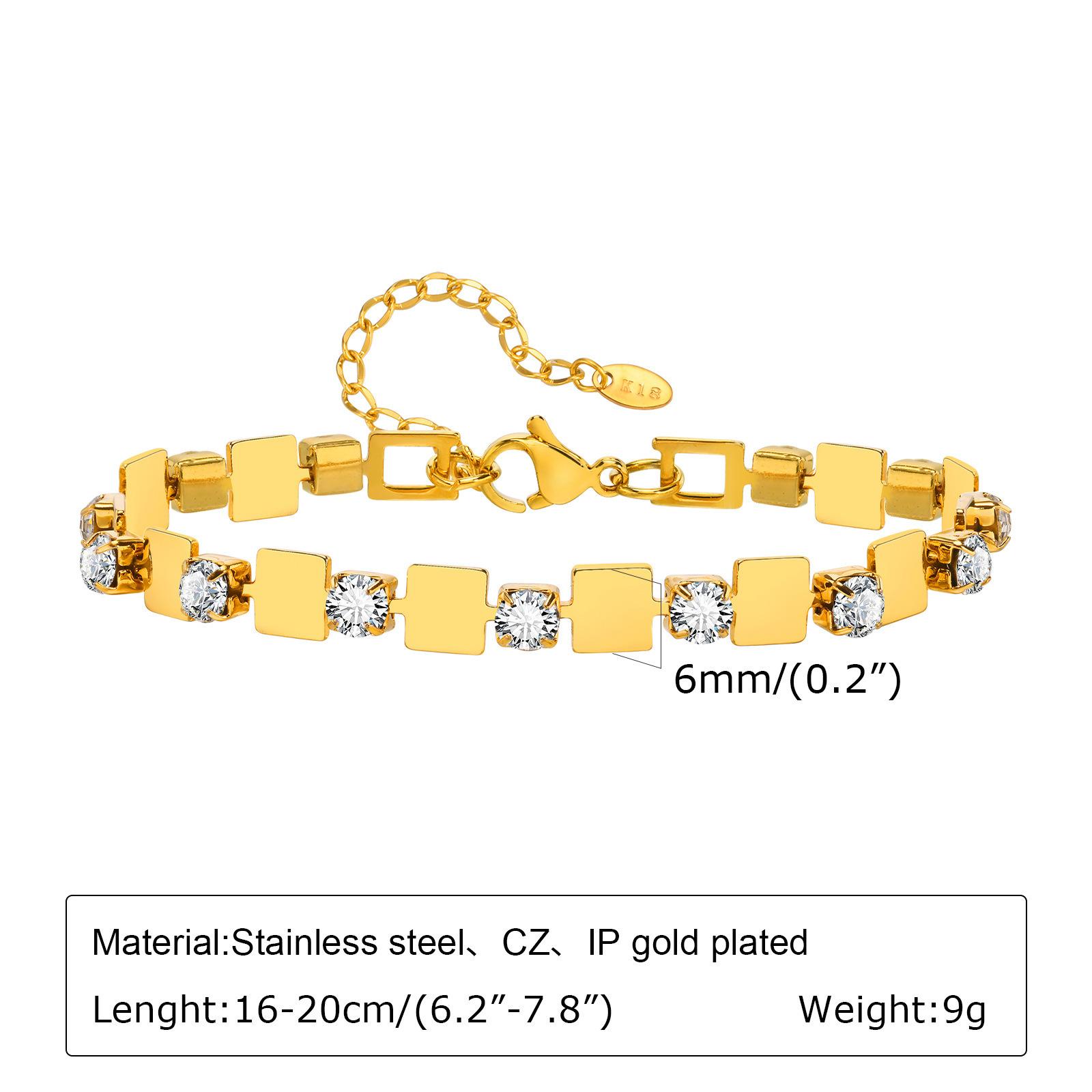 

Luxury Creative Women s Cubic Zircon Filled Bracelets Gold Color Square Geometry Stainless Steel Simple Wedding Bracelet Jewelry