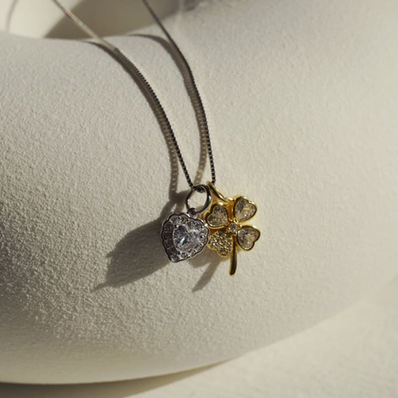 TORTOISE [Silver925] Bukoleon Clover & Moika Heart Necklace