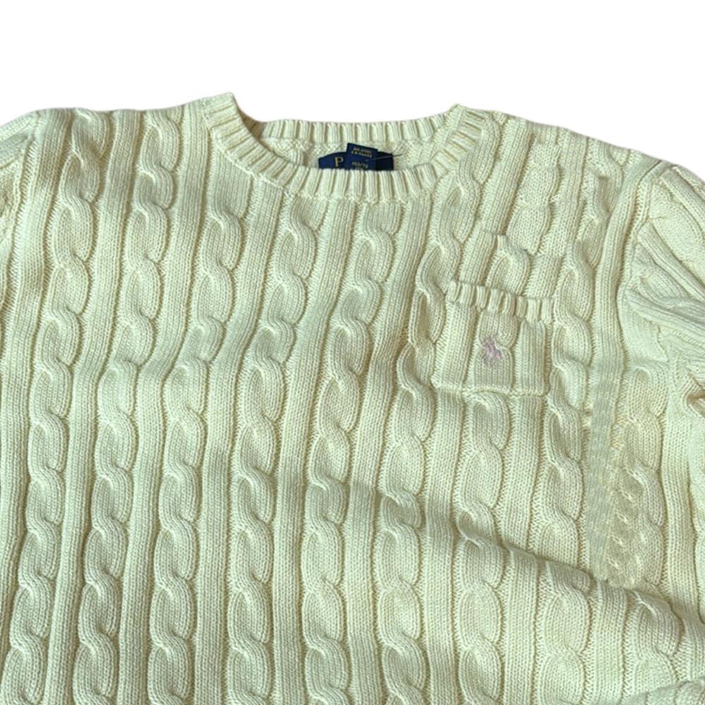 Polo Ralph Lauren Solid Color Logo Embroidered Cable Knit Short Sleeve Sweater Kids Sweater Cream-White 313945437-003
