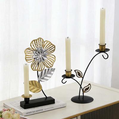 Floral Metal Candle Holder Gold/Silver Candelabra with Leaf Accent Modern Home Dining Table Wedding Decorative Centerpiece Gift
