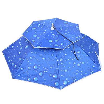 77cm Sonnenschutz Winddicht Kopf Montiert Regenschirm Top Falten Hut Regenschirm(Regentropfenblau)