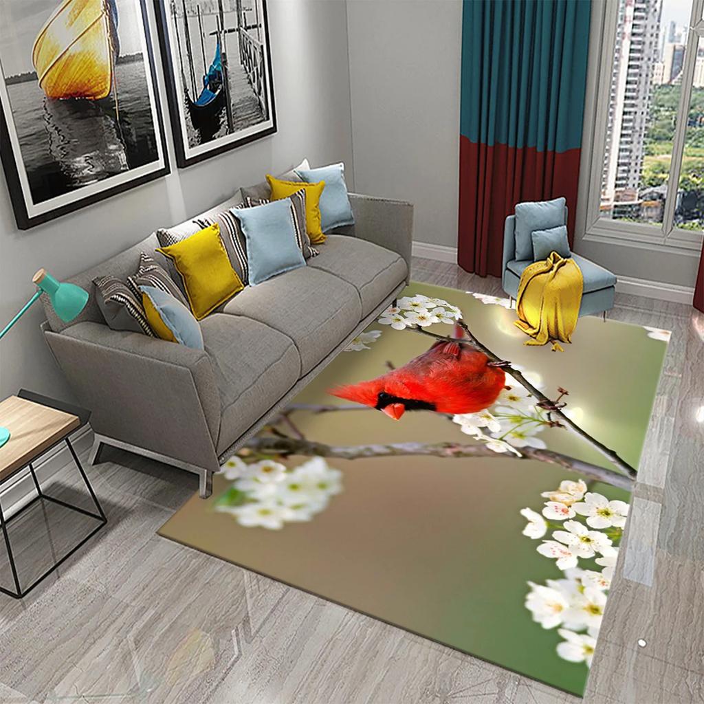 3D Colorful Bird Carpet Cute Birds with Flowers Doormat Rugs for Bedroom Living Room Floor Hallway Mats Bathroom Non-slip Mats