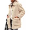 Lamb Wool Coat for Women Long Sleeves Turndown Collar  Medium Length Cotton Jacket Solid Color Warm Comfortable Autumn and Winter