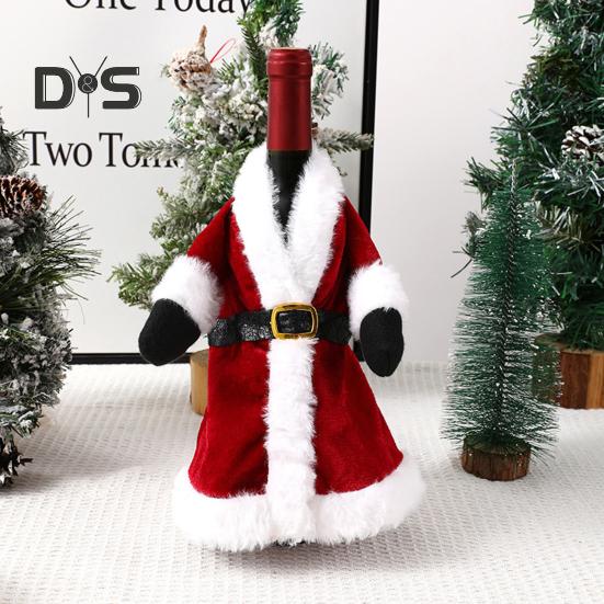 Christmas Wine Bottle Cover Red Wine Bottle Skirt Clothes with Belt Handmade Wine Accessories Holiday Home Decoration