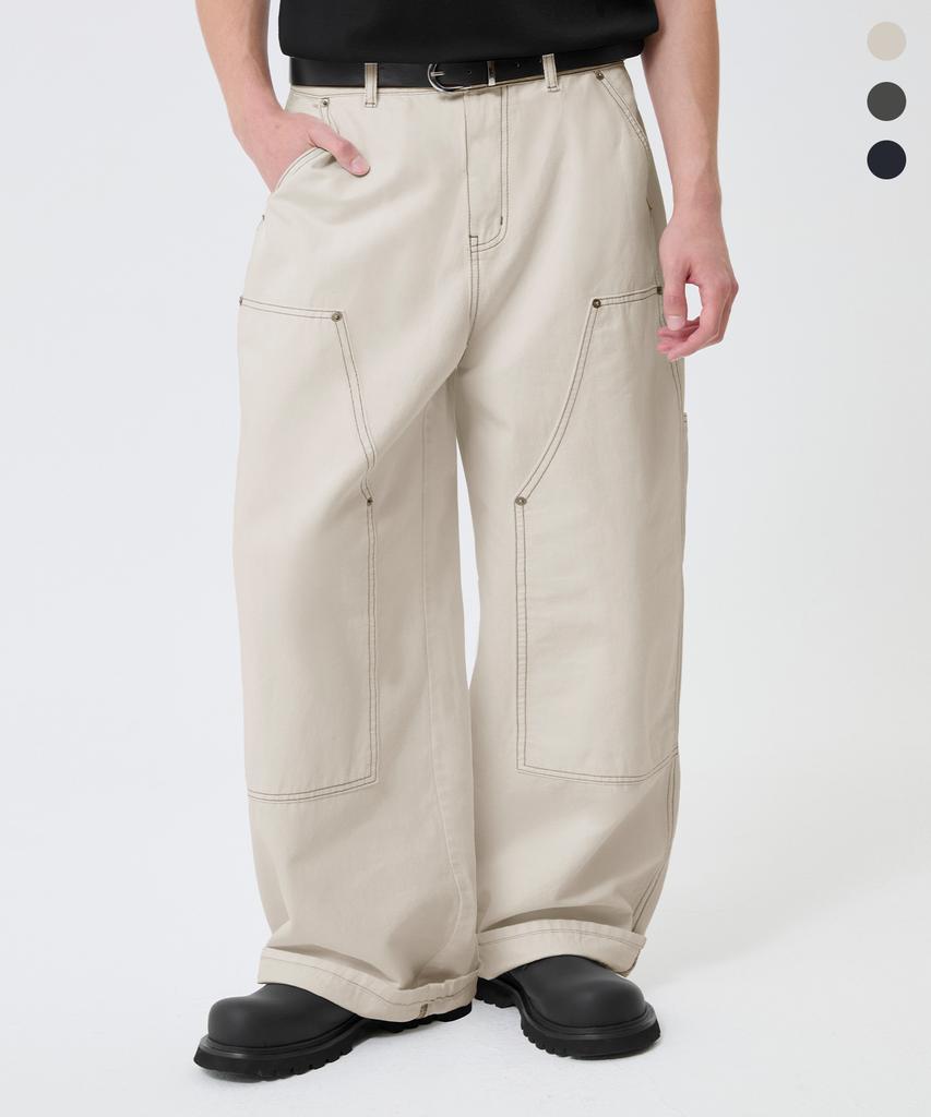 TRILLION Double Knee Carpenter Wide Cotton Pants_3Color