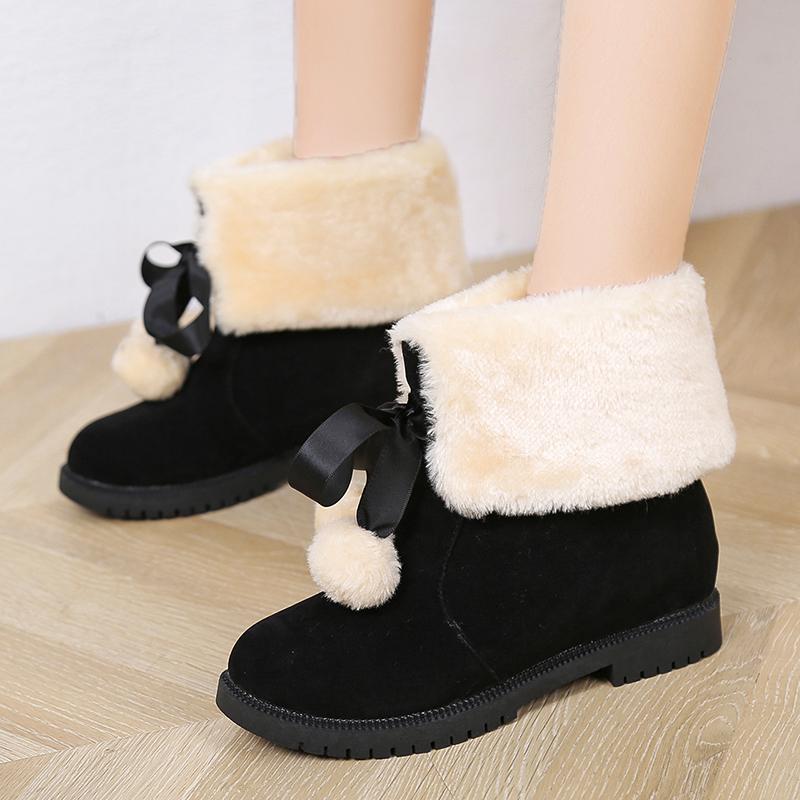 

2024 Hot Sale Shoes Female Lace Up Women s Boots Winter Plush Warm Round Toe Solid Ankle Boots Flock Low-heeled Shoes Women