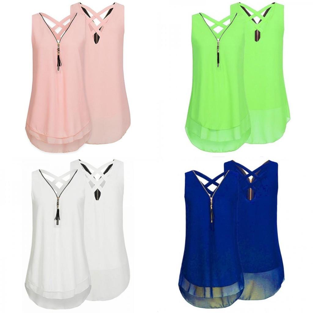 Stylish Women Sleeveless Vest With Cross Back Design And Convenient Front Zipper For Plus Sizes