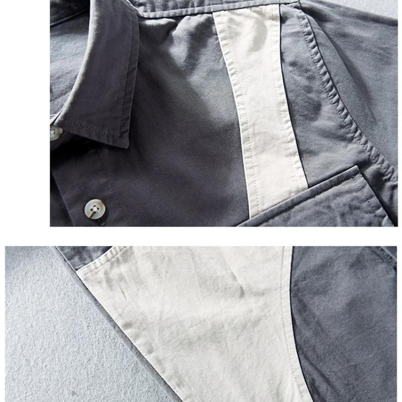 Japanese Style Cargo Shirts for Men Spring/autumn Pure Cotton Long Sleeve Casual Shirts New Fashion Stitching Shirts Youth Men Tops