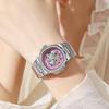 Skeleton Mechanical Watches Rose Gold Case Diamond Bezel Luminous Waterproof Fluororubber Strap Watch