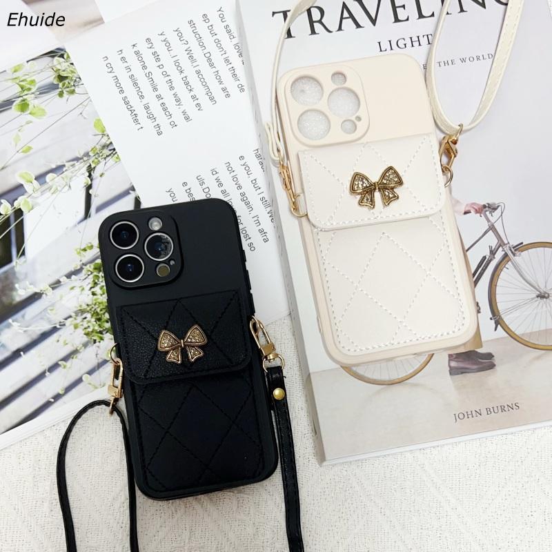 Butterfly Wallet Strap Case For iPhone 16 Pro Max 15 11 13 12 14 Plus 16E 17 Diamond Card Holder Crossbody Cord Lanyard Cover