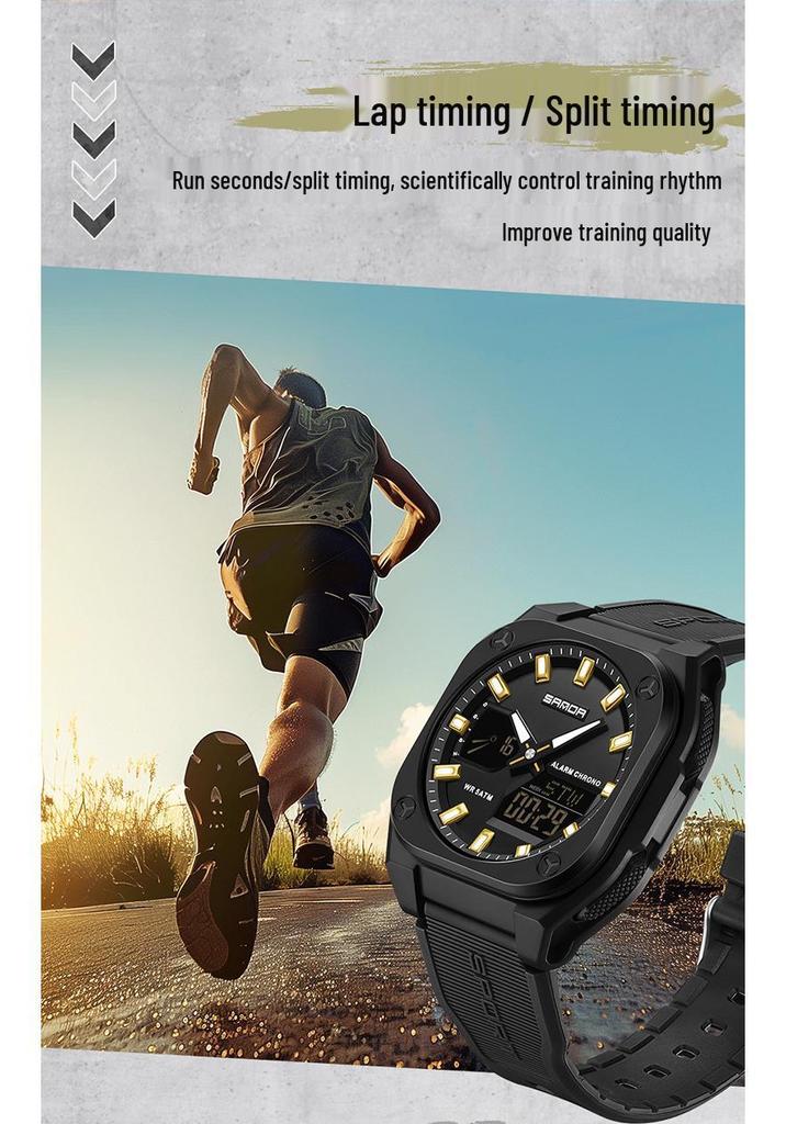 Orologio Cronometro Sportivo Sanda per Nuovi Studenti: Sincronizzato a Due Lancette, Ora Mondiale, Impermeabile 50M, Orologio Elettronico