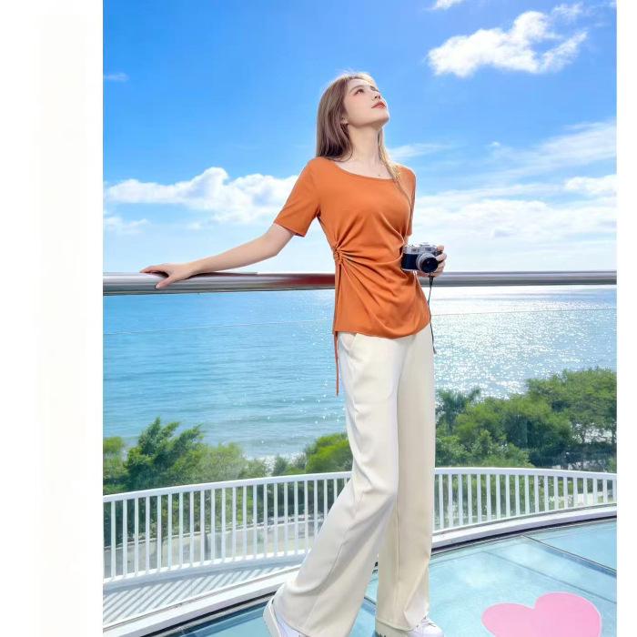 Plus-Size Chic Square Neck Short Sleeve Irregular Top & Slimming Pants Set S