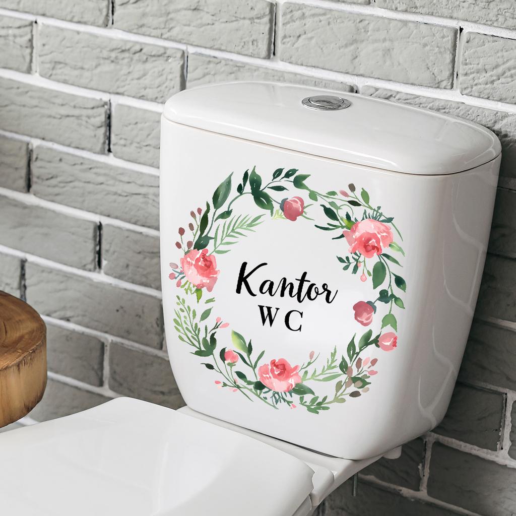 Small Floral with English Lettering Toilet Stickers, Waterproof Removable Self-Adhesive Bathroom Wall Decals