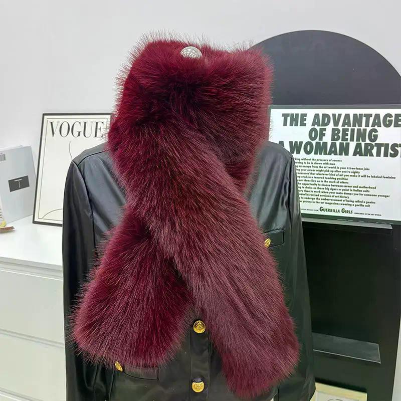 Fake Fur Long Scarf Soft Plush Fur Decor Winter Fluffy Warm Scarf Thick Luxury Wraps Shawl For Women