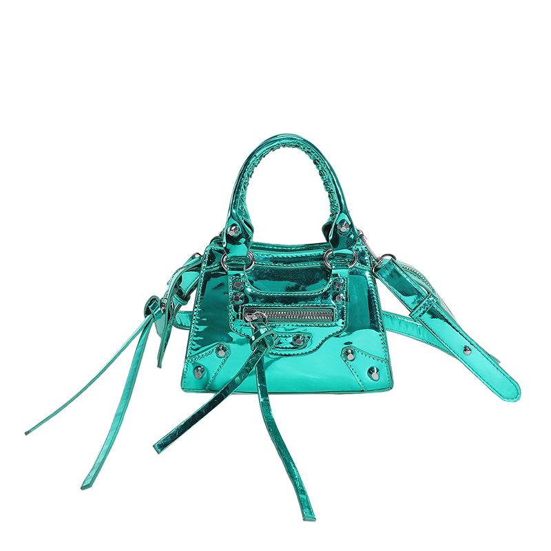 Bag 2025 New Korean Version Fashion Rivet Personalized Ins Women's Shoulder Crossbody Glossy Small Square Bag Pu