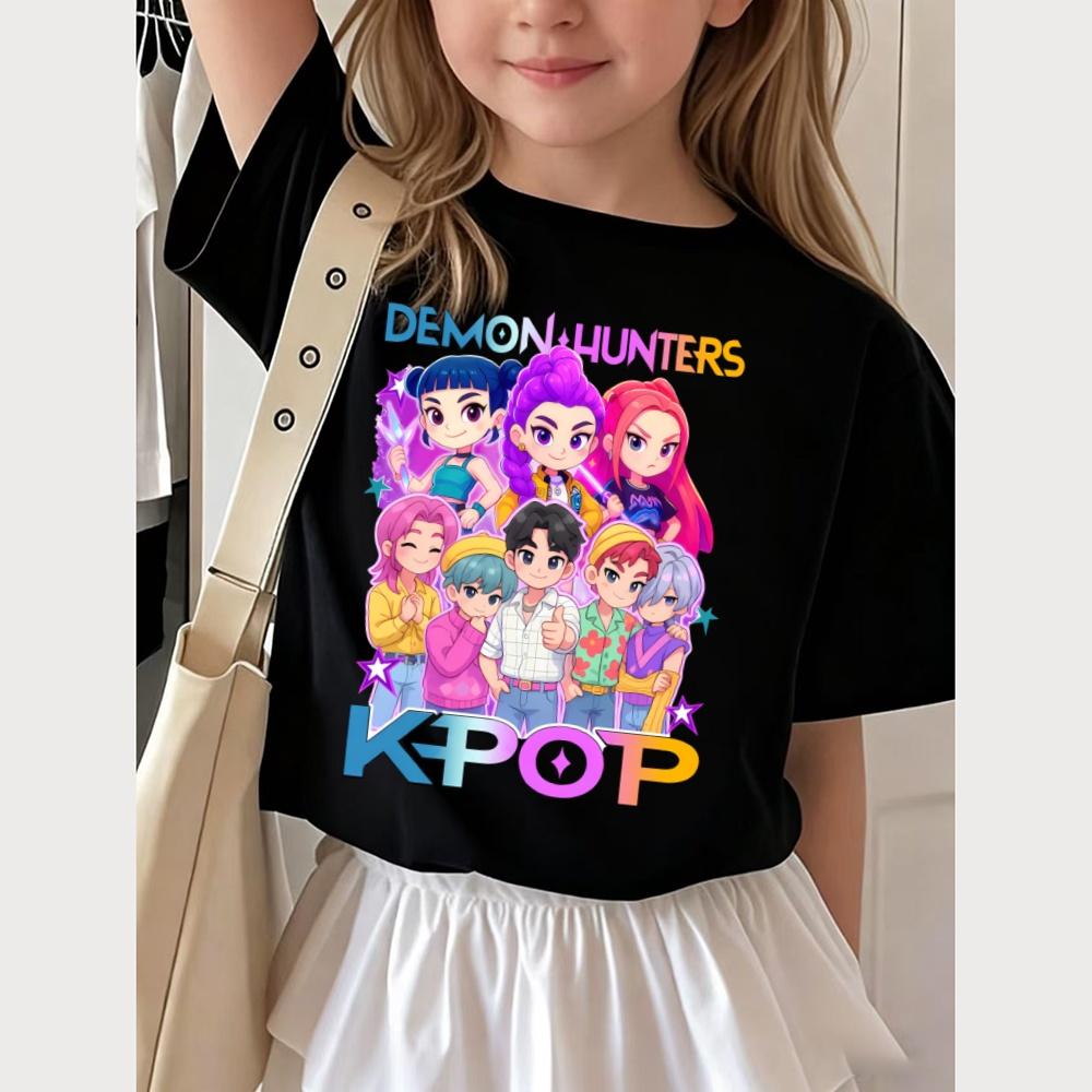 Kpop Demon Hunters Children s T Shirt Short Sleeve Boys Kdis T-shirt Cute Kpop Demon Hunters Harajuku Tshirt Boys Girl Tops S