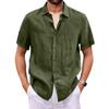 Spring Summer Men's Casual Cotton Linen Color Short Sleeve Shirts Loose Shirts