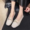 Square Toe Soft Leather Soft Sole Small Leather Shoes for Women French Style Toe Shoes Flat Shoes