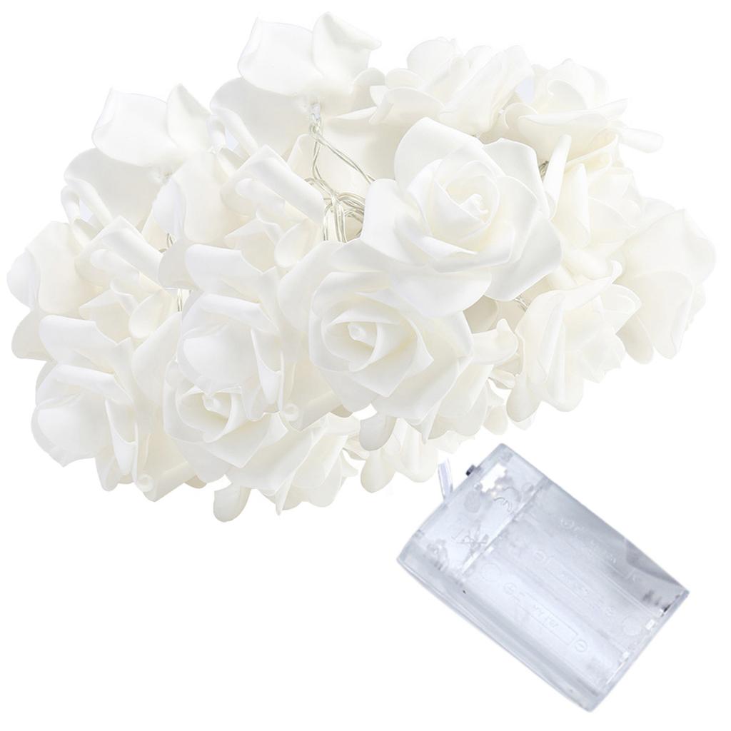 String Lights Battery Operated Indoor With LED Light White Roses With Warm Light