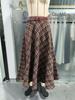 Women's Coffee Plaid A-line High-Waisted Retro Wrap Skirt
