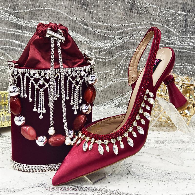 

Fashion IPPEUM Women High Heeled Sandals Plus Szie 43 Shoes And Bags Matching Set Rhinstone Party Sandalias De Mujer 240