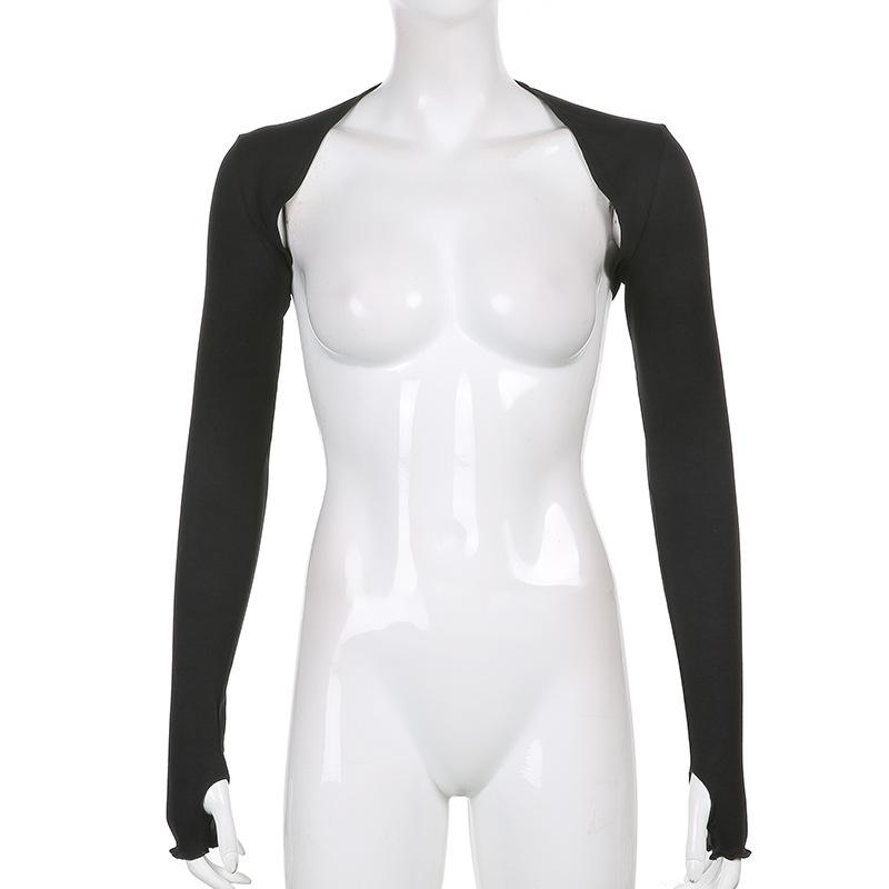 Women Thumbhole Long Sleeve Bolero Shrug Solid Color Open Front Cropped Cardigan Top Bodycon Slim Fit Sunscreen Arm Cover Jacket