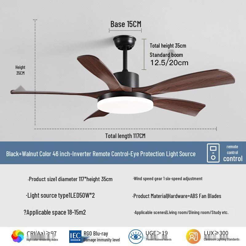 Wabi-Sabi Walnut Ceiling Fan with Full-Spectrum Light - Ideal for Chinese-Style Dining Rooms and Living Areas