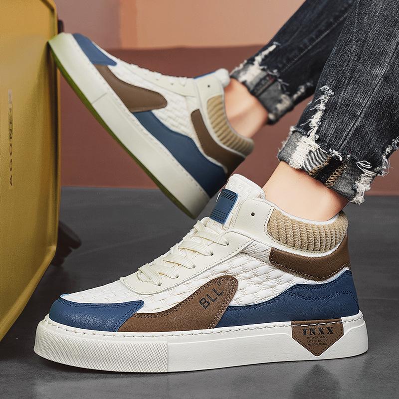 Herbst High-Top Herren Board Schuhe Plateau Erhöhung Leder Spleißen Buchstaben Mode Sport Freizeitschuhe Herrenschuhe